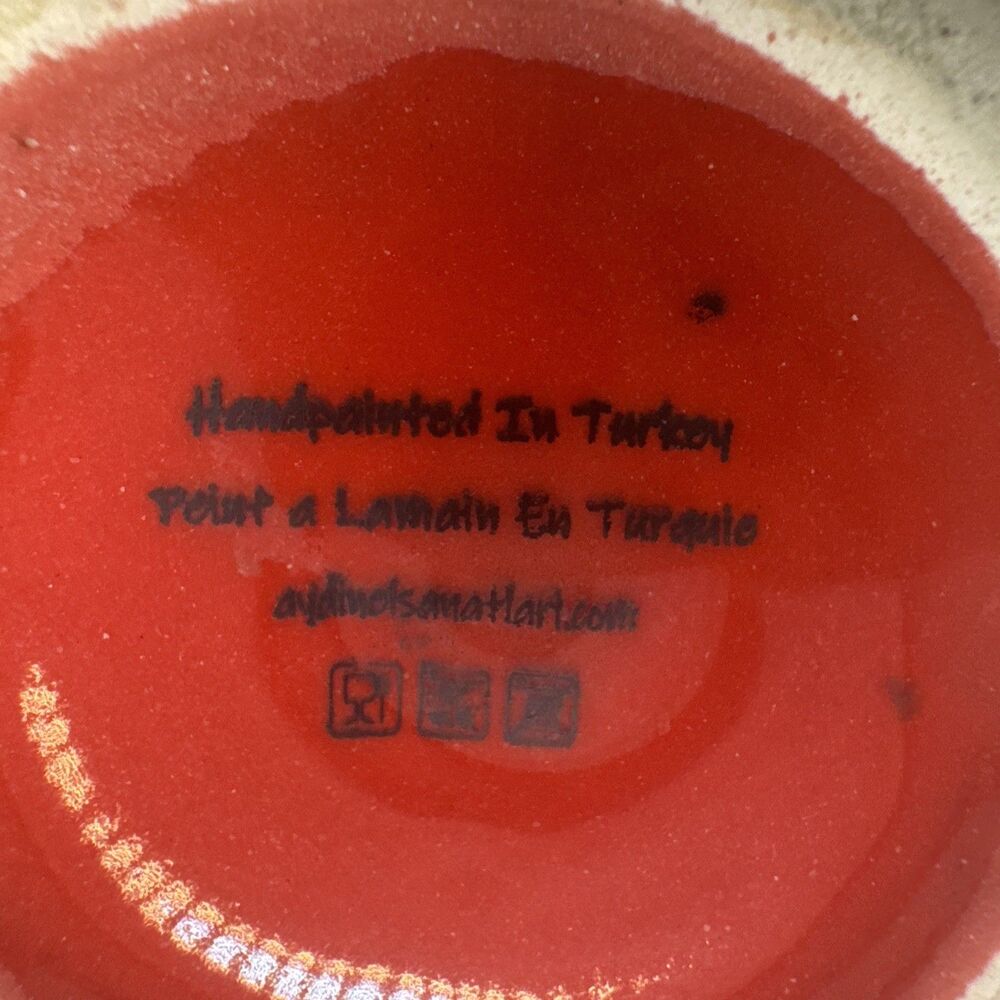 Multicolor Turkish Ceramic Coffee Tea Mug Raised Paint. Beautiful Red - Picture 10 of 10